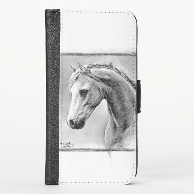 Horse head Charcoal drawing Equine art iPhone Wallet Case (Front)