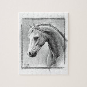 Horse head Charcoal drawing Equine art Jigsaw Puzzle
