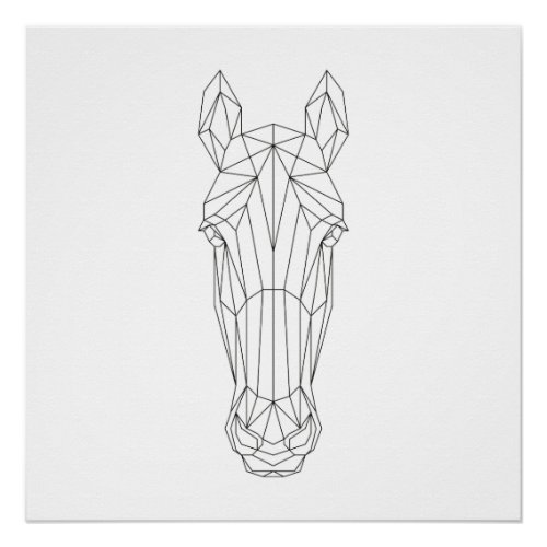 Horse Head Geometric Black  White Modern Art Poster