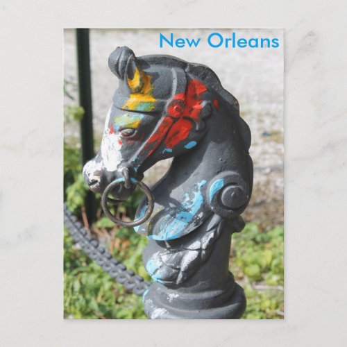 Horse Head Hitching Post Colorful New Orleans Postcard