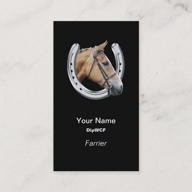 Horse head in a horseshoe farrier business card (Front)