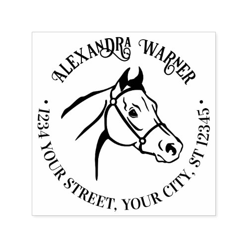 Horse Head Line Art Name Return Address  Self_inking Stamp