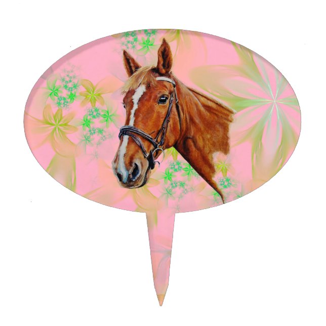 Horse head on floral background, cake topper (Front)