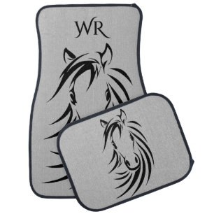 Horse Head on Gray Monogram Car Floor Mat