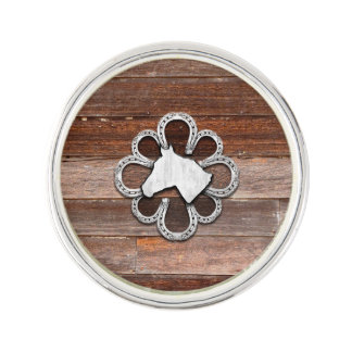 Horse Head on Horseshoe Flower Lapel Pin