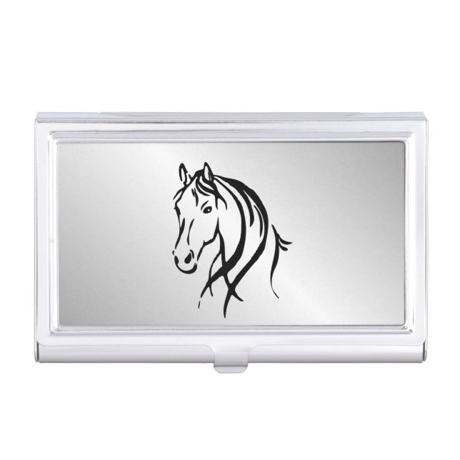 Horse Head on Silver Business Card Holder (Front)