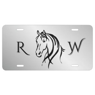 Horse Head on Silver Initials  License Plate