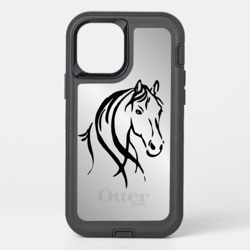 Horse Head on Silver OtterBox Defender iPhone 12 Pro Case