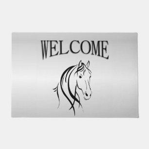 Horse Head on Silver Welcome Doormat