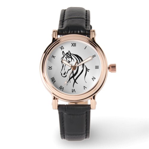 Horse Head on Silver with Roman Numerals Watch