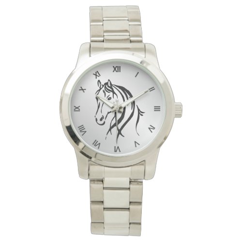 Horse Head on Silver with Roman Numerals Watch