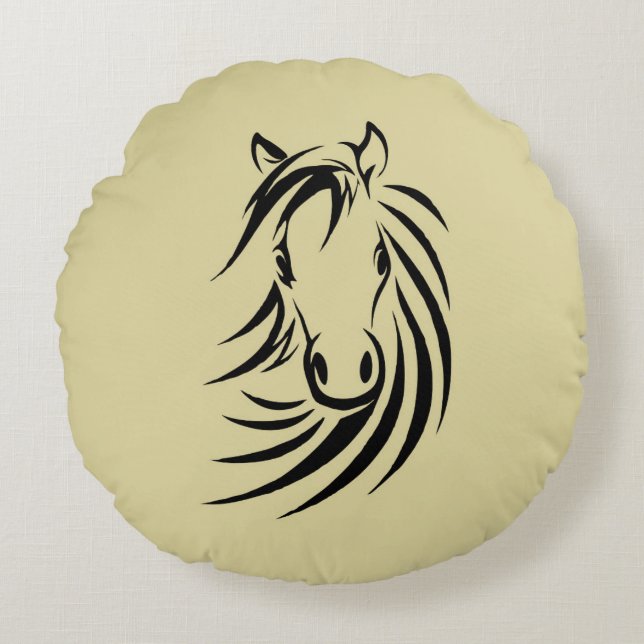 Horse Head on Tan Round Pillow (Front)