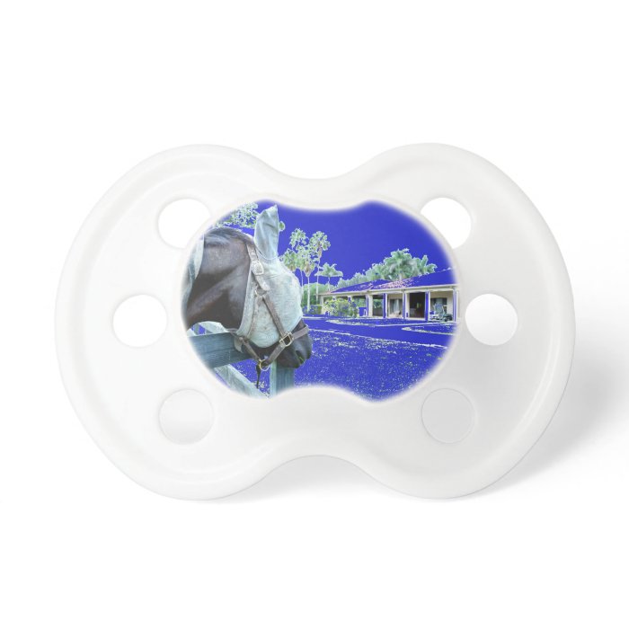 horse head over fence blue colored pacifiers