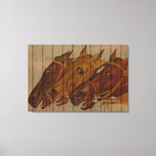 Horse Head Portraits On Old Wood Canvas Print