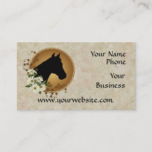 Customizable Horse Head Silhouette & Daisies Biz Cards Business Cards