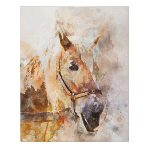 Horse head watercolor drawing faux canvas print