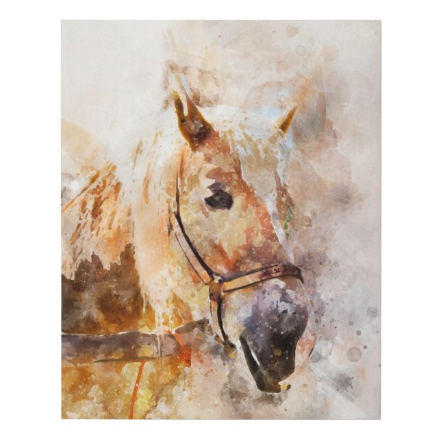 Horse head watercolor drawing faux canvas print (Front)