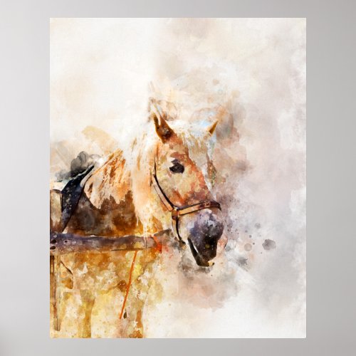 Horse head watercolor drawing poster
