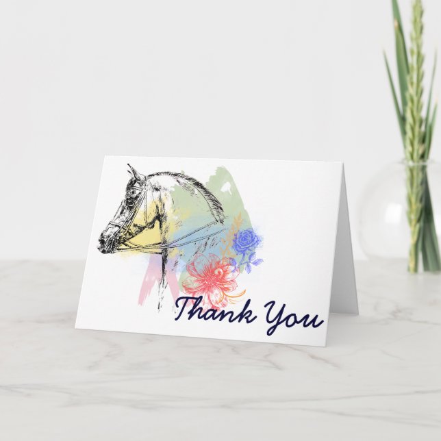 Horse Head Watercolors Thank You Card (Front)