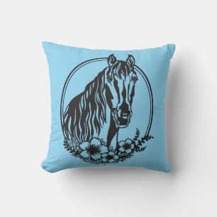 Horse head with flowers throw pillow