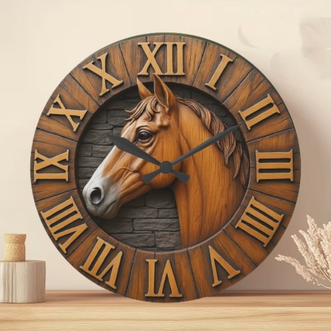 Horse head wooden sculpture rustic carved wood  large clock (Creator Uploaded)