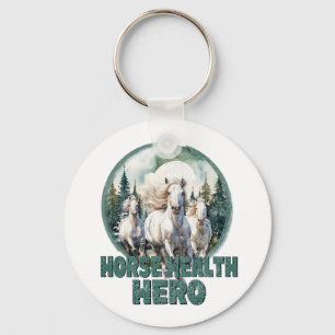 Horse Health Hero, Vintage Equine White Horses Keychain