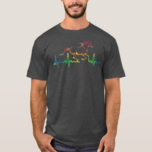 Horse Heartbeat Watercolor Horse Lovers Gift T_Shirt