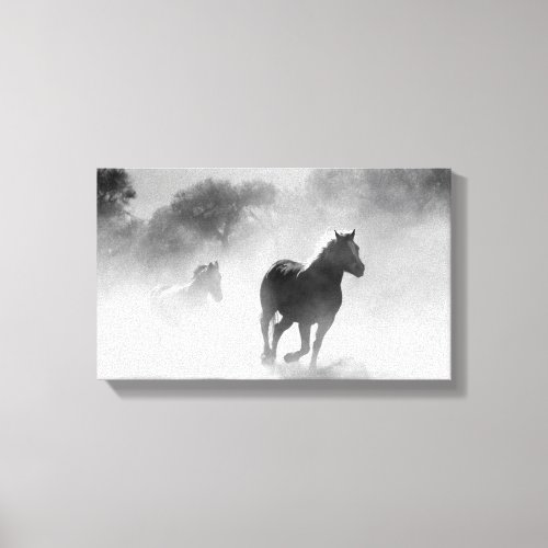 Horse Herd  Black and White Canvas Print