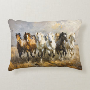 Horse Herd Galloping Mustang Painting Accent Pillow