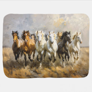 Horse Herd Galloping Mustang Painting Baby Blanket