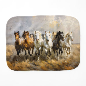 Horse Herd Galloping Mustang Painting Baby Burp Cloth