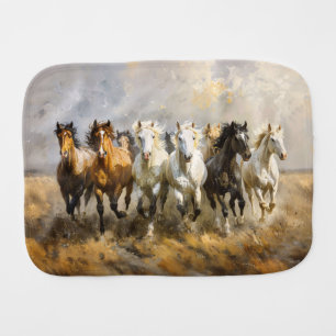 Horse Herd Galloping Mustang Painting Baby Burp Cloth