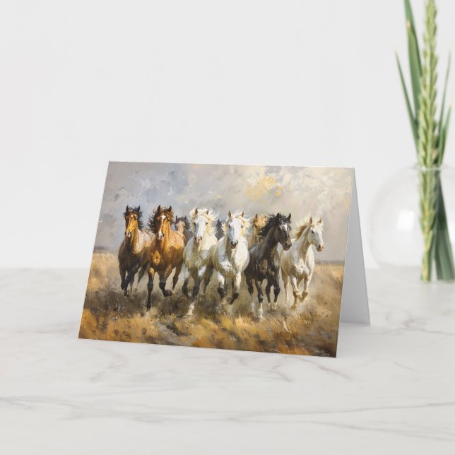 Horse Herd Galloping Mustang Painting Blank Note Card (Front)