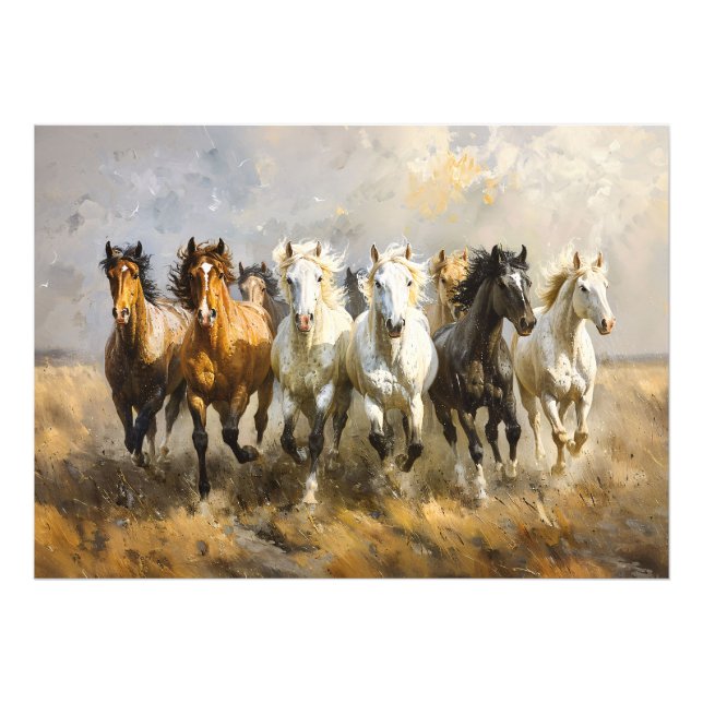 Horse Herd Galloping Mustang Painting Decoupage Photo Print (Front)