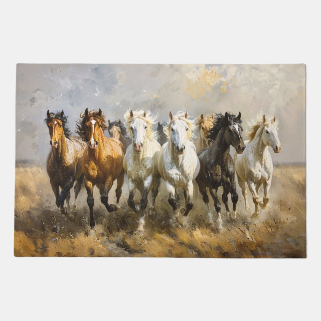 Horse Herd Galloping Mustang Painting Doormat (Front)