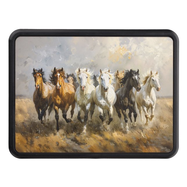 Horse Herd Galloping Mustang Painting Hitch Cover (Front)