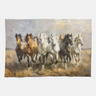 Horse Herd Galloping Mustang Painting Kitchen Towel