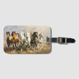 Horse Herd Galloping Mustang Painting Luggage Tag