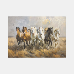 Horse Herd Galloping Mustang Painting Outdoor Rug