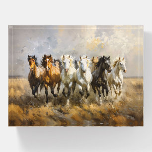 Horse Herd Galloping Mustang Painting Paperweight