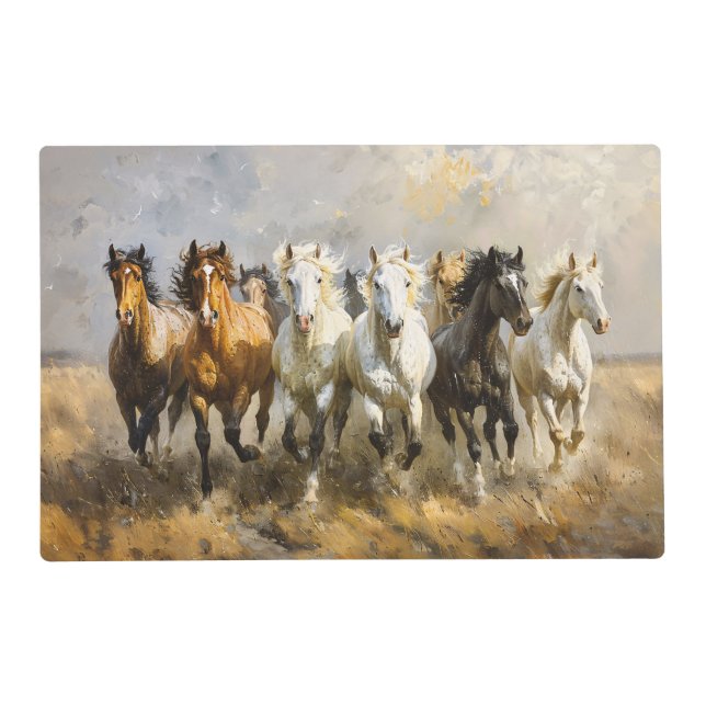 Horse Herd Galloping Mustang Painting Placemat (Front)