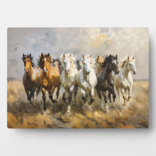 Horse Herd Galloping Mustang Painting Plaque