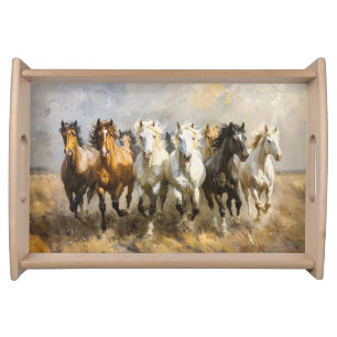 Horse Herd Galloping Mustang Painting Serving Tray
