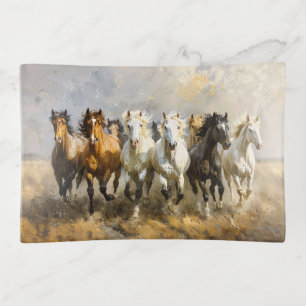Horse Herd Galloping Mustang Painting Trinket Tray