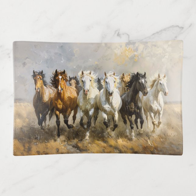 Horse Herd Galloping Mustang Painting Trinket Tray (Front)