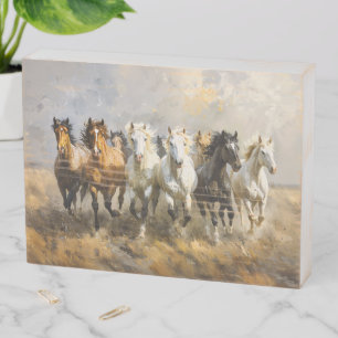 Horse Herd Galloping Mustang Painting Wooden Box Sign