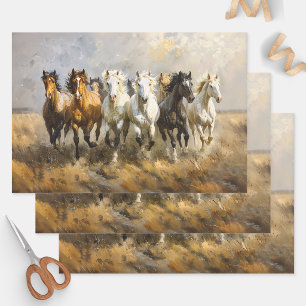 Horse Herd Galloping Painting Decoupage Wrapping Paper Sheets