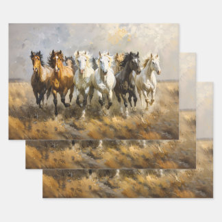 Horse Herd Galloping Painting Decoupage Wrapping Paper Sheets