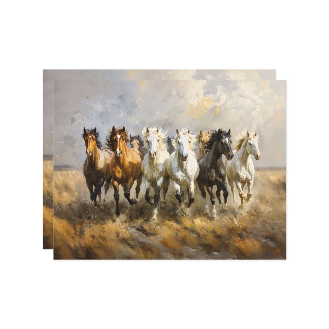 Horse Herd Galloping Painting Scrapbook Paper (Front/Back In Situ)