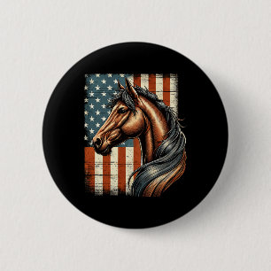 Horse Horseback Riding Western Farm American Flag Button